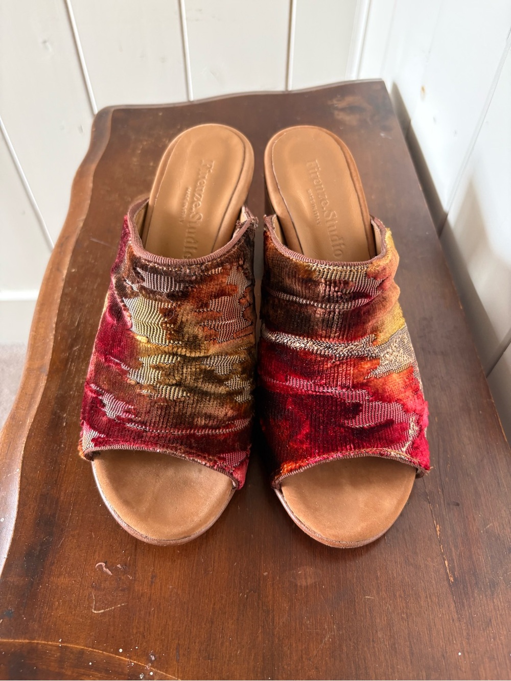 Miz Mooz Women's Red Multi Velvet Open-Toe Slide